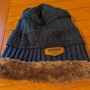 Song Ting Beanie Warm Fleece Lined Winter Patterned Knit Hat Navy & Brown